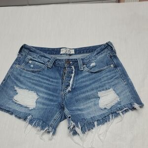 We The Free Blue High-Waisted Jean Shorts